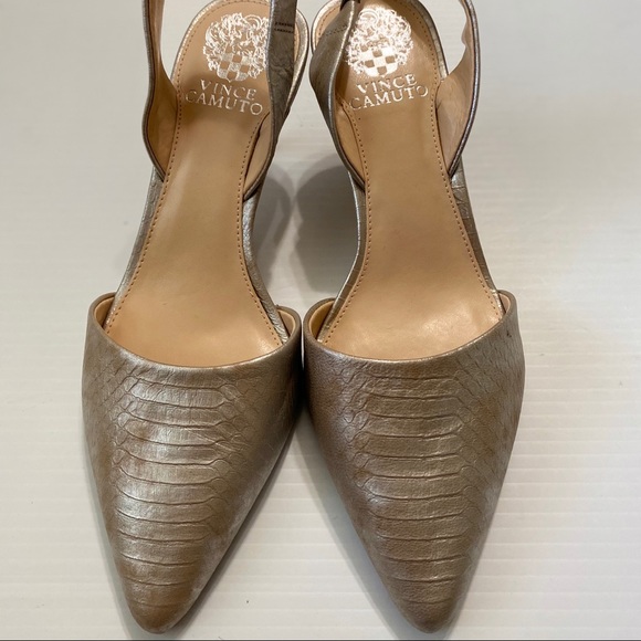 Vince Camuto Silver Snake Slingback Low High Heels - Picture 3 of 12
